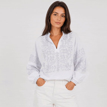 Women’s Floral Crystal-Embellished Vyshyvanka Blouse