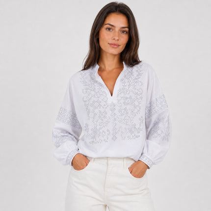 Women’s Floral Crystal-Embellished Vyshyvanka Blouse