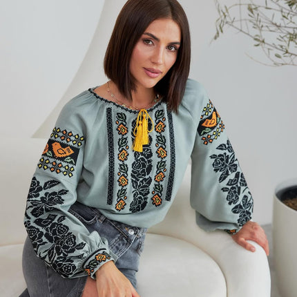 Women's Linen Vyshyvanka with Floral Embroidery