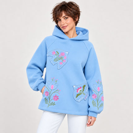 Women’s Oversized Embroidered Hoodie with Floral Appliqué
