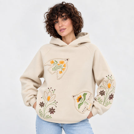 Women’s Oversized Embroidered Hoodie with Floral Appliqué