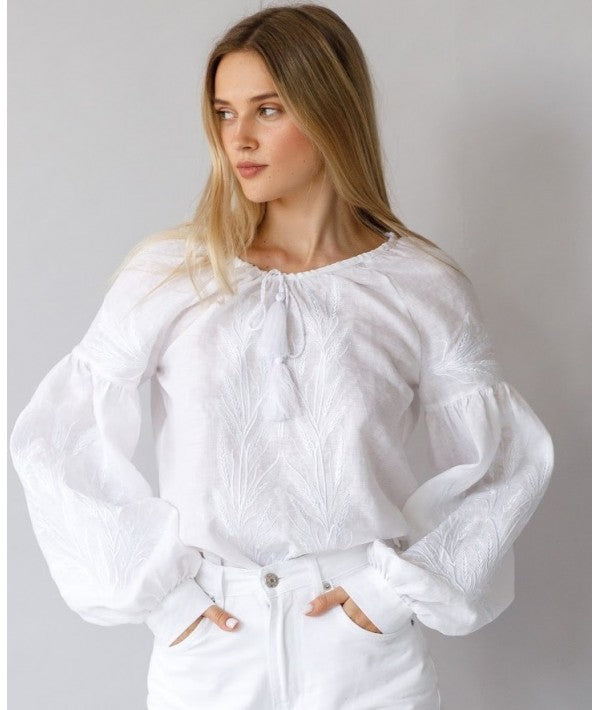 Women’s Ukrainian Embroidered Blouse with Golden Wheat Embroidery
