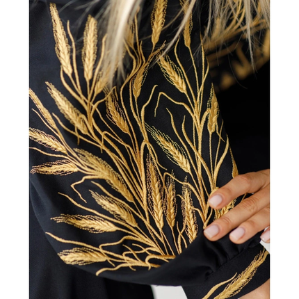 Women’s Ukrainian Embroidered Blouse with Golden Wheat Embroidery