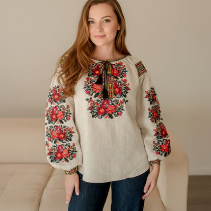 Women’s Ukrainian Linen Vyshyvanka with Floral Embroidery