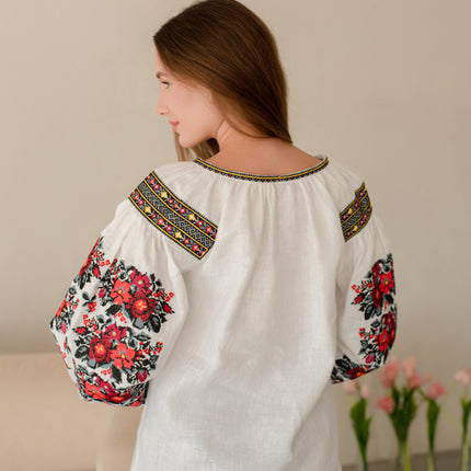Women’s Ukrainian Linen Vyshyvanka with Floral Embroidery