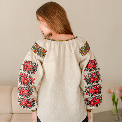 Women’s Ukrainian Linen Vyshyvanka with Floral Embroidery
