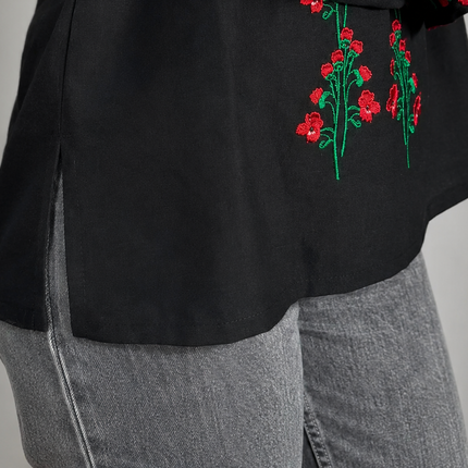 Women's Ukrainian Vyshyvanka Blouse with Red Poppy Floral Embroidery