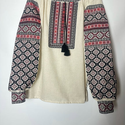 Women’s Ukrainian Vyshyvanka Blouse with Red and Black Embroidery