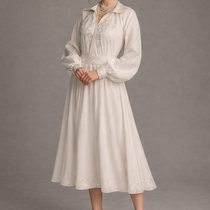 Women’s Ukrainian Wedding Dress with White Embroidery