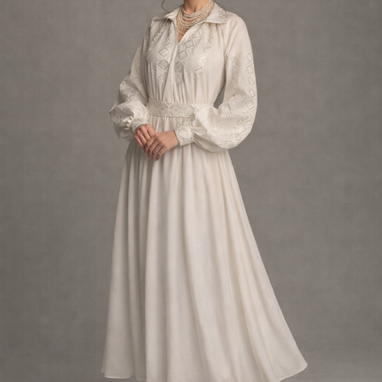 Women’s Ukrainian Wedding Dress with White Embroidery