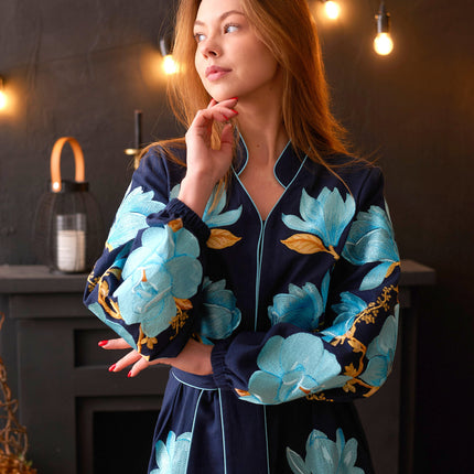 Women’s Maxi Linen Dress with Large Floral Embroidery