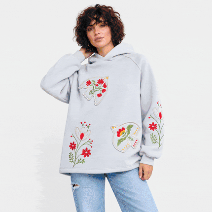 Women’s Oversized Embroidered Hoodie with Floral Appliqué