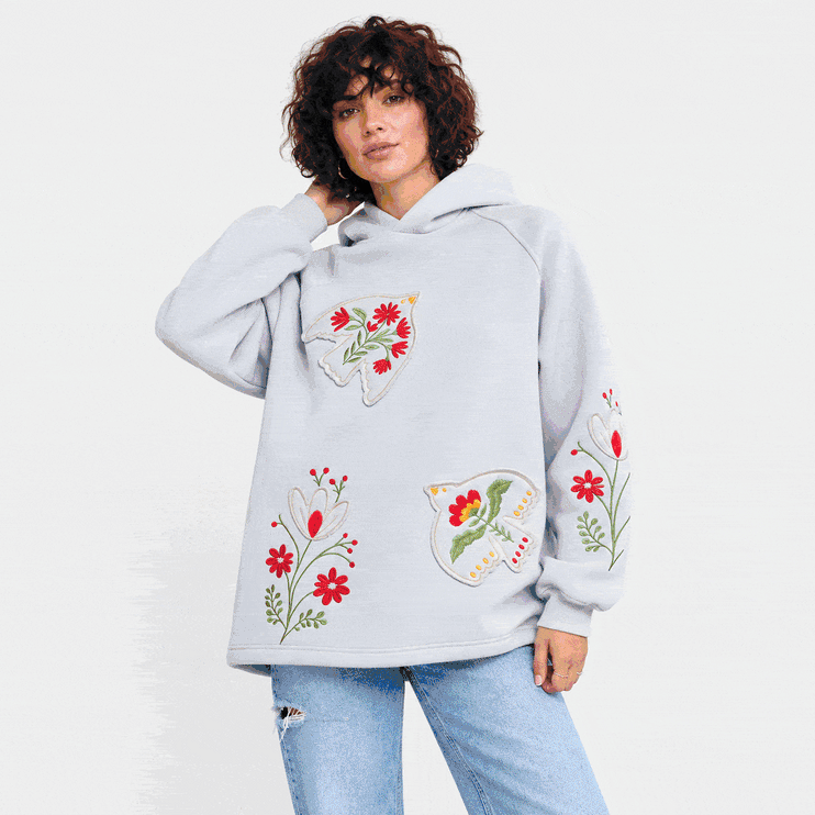 Women’s Oversized Embroidered Hoodie with Floral Appliqué