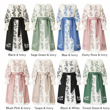 Women’s Ukrainian Embroidered Set – Long Linen Dress & Traditional Plakhta