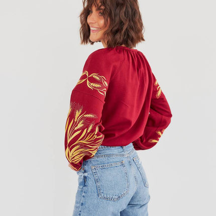Women's embroidered blouse in Ukrainian style with a wheat ear