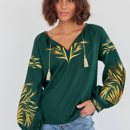Women's embroidered blouse in Ukrainian style with a wheat ear