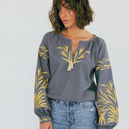 Women's embroidered blouse in Ukrainian style with a wheat ear