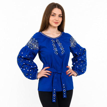Women’s Blue Vyshyvanka Blouse with Traditional Embroidery