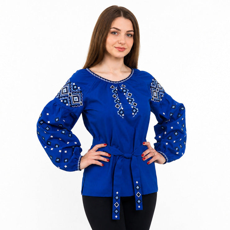 Women’s Blue Vyshyvanka Blouse with Traditional Embroidery