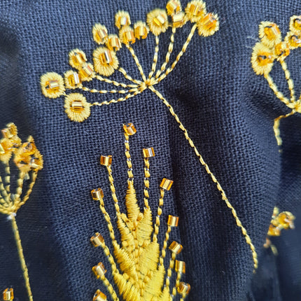 Black Ukrainian Embroidered Blouse with Handmade Bead Embroidery and Wheat Motif