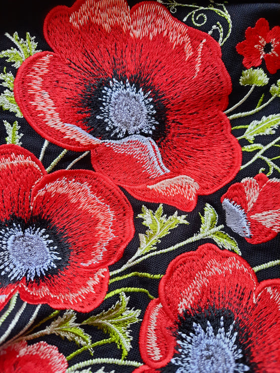 Women’s Black Ukrainian Embroidered Blouse with Red Poppies