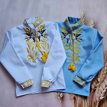Boys Ukrainian Vyshyvanka Shirt – Embroidered Shirt for Boys, White & Blue
