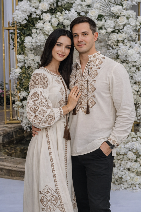 Linen Dress with Geometric Embroidery