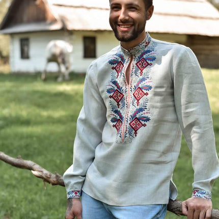 Mens linen vyshyvanka shirt with long sleeves