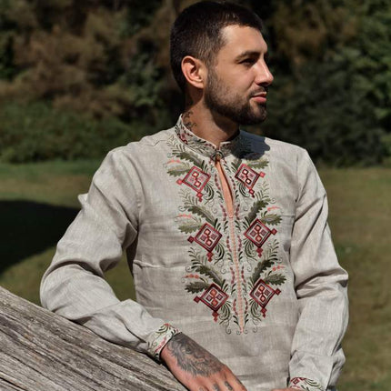 Mens linen vyshyvanka shirt with long sleeves